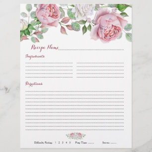 Bogundy Pink Rose Floral Multomap Recipe inserts