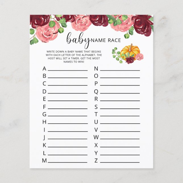 Bogundy pumpkin-Baby naam race-game (Voorkant)