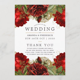 Bogundy Red en Gold  Floral Wedding Programmakaart