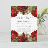 Bogundy Red en Gold Floral Wedding Programmakaart (Staand voorkant)