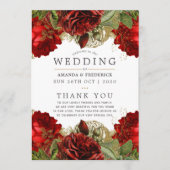 Bogundy Red en Gold  Floral Wedding Programmakaart (Voorkant)