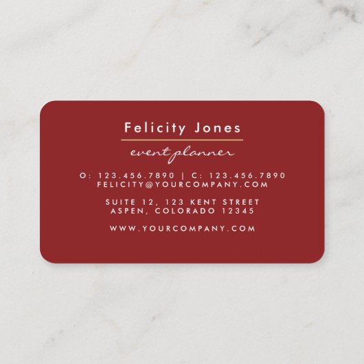 Bogundy Red en gouden  Floral Visitekaartje (Achterkant)