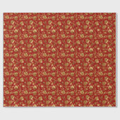 Bogundy Red en Shiny Gold  Floral Damaskers Cadeaupapier (Vlak)