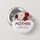 Bogundy Red Waterverf Flowers Elegant Wedding Ronde Button 5,7 Cm (Voorkant /achterkant)