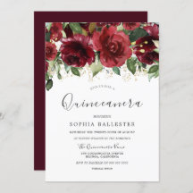 Bogundy Red Waterverf Flowers Quinceanera
