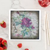 Bogundy Roos Botanische Grunge Ephemeral Decoupage Servet (Insitu)