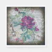 Bogundy Roos Botanische Grunge Ephemeral Decoupage Servet (Voorkant)