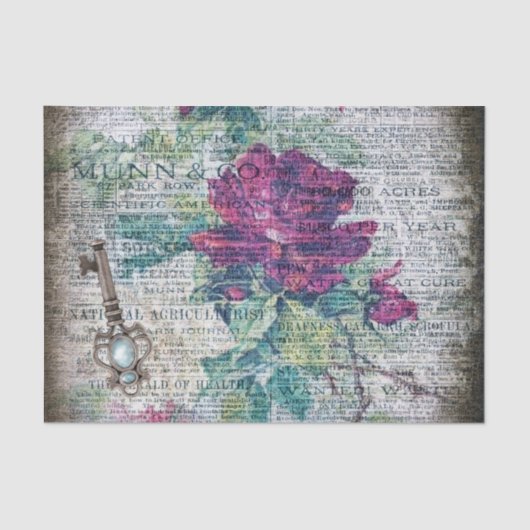 Bogundy Roos Botanische Grunge Ephemeral Decoupage Tissuepapier (Voorkant)