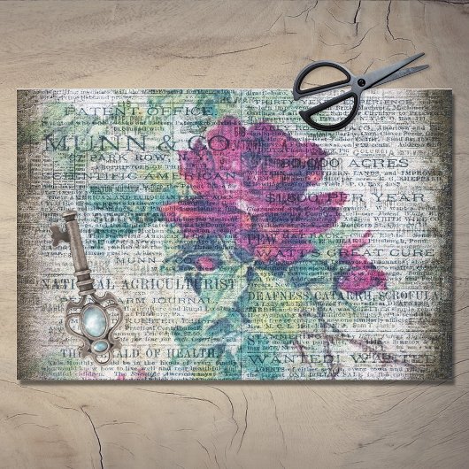 Bogundy Roos Botanische Grunge Ephemeral Decoupage Tissuepapier