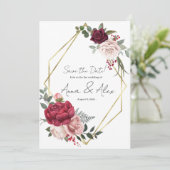 Bogundy Roos Floral Geometric Save the Date Kaart (Staand voorkant)