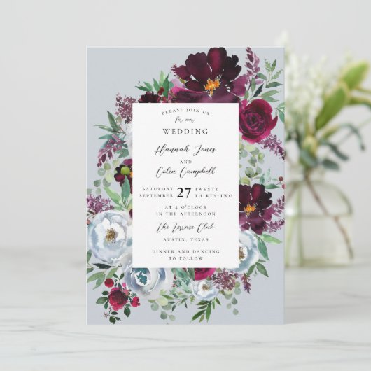 Bogundy Silver Grey Rozen Botanisch Kaart (Staand voorkant)