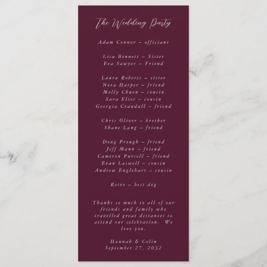 Bogundy Silver Grey Rozen Botanisch Programmakaart (Achterkant)