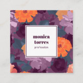 Bogundy Spring Flowers Oranje Paars Professional Vierkante Visitekaartje (Voorkant)