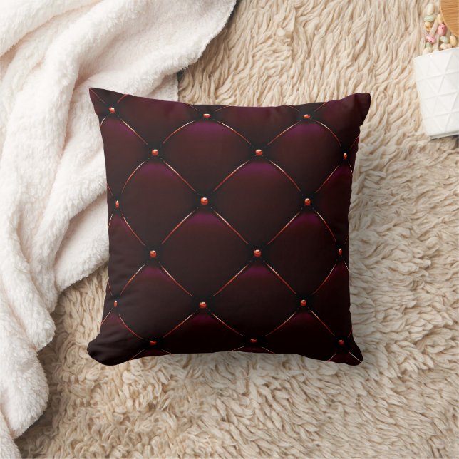 Bogundy Tufted Leather Print Thow Pillow Kussen (Deken)