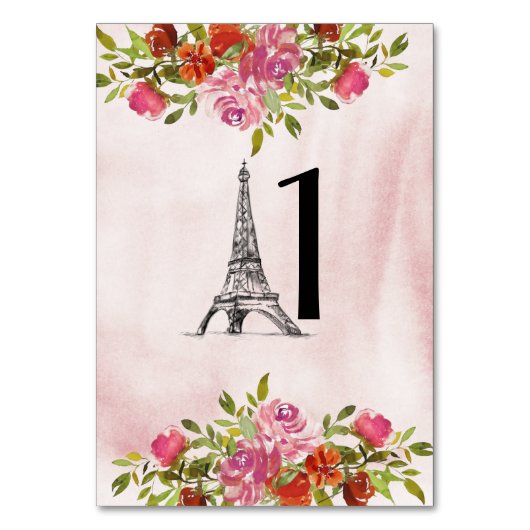 Bogundy Waterverf Floral Eiffel Tower Kaart (Achterkant)