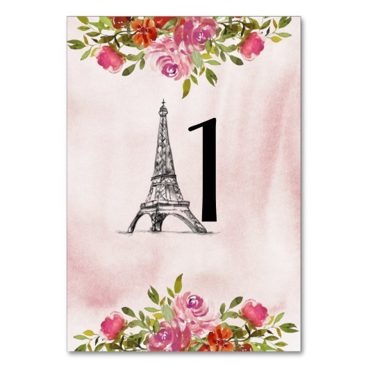Bogundy Waterverf Floral Eiffel Tower Kaart (Voorkant)