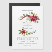 Bogundy Waterverf Floral kerstbruiloft Magnetische Uitnodiging (Voorkant / Achterkant)