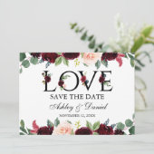 Bogundy Waterverf Floral Love Save the Date (Staand voorkant)