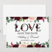 Bogundy Waterverf Floral Love Save the Date (Voorkant / Achterkant)