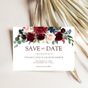 Bogundy Waterverf Floral Save the date