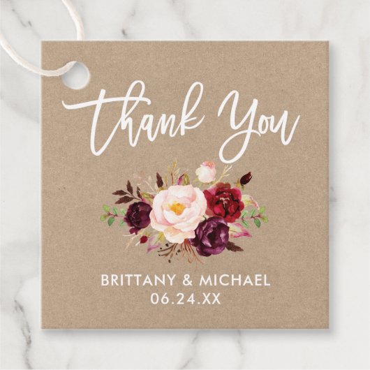 Bogundy Wedding Kraft, dank u wel Bedankjes Labels (Voorkant)