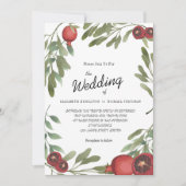 Bogundy Wedding Pomegranates Botanische Bladeren Kaart (Voorkant)