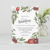 Bogundy Wedding Pomegranates Botanische Bladeren Kaart (Staand voorkant)