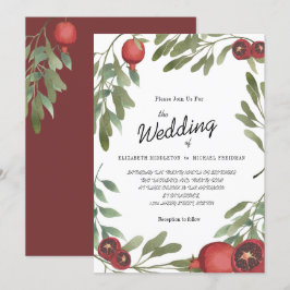 Bogundy Wedding Pomegranates Botanische Bladeren Kaart