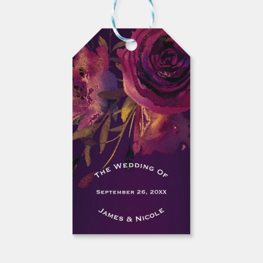 Bogundy Wine Floral Roos Paars Elegant Modern Cadeaulabel (Achterkant)