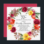Bogundy Yellow Oranje Floral 70th Birthday Kaart<br><div class="desc">Eer een speciaal persoon met deze elegante uitnodiging van het 70e Birthday feest. Herfst bloemen creëer een mooie waterverf adem.</div>