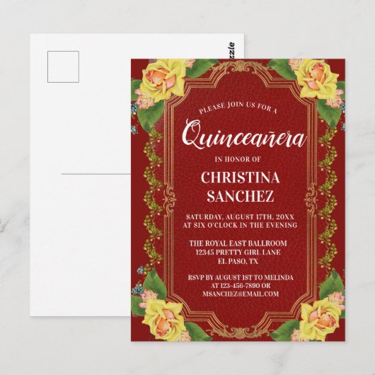  Bogundy Yellow Rose Quinceanera Birthday Briefkaart (Voorkant / Achterkant)
