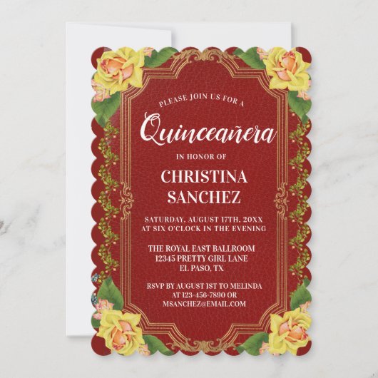  Bogundy Yellow Rose Quinceanera Birthday Kaart (Voorkant)