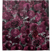 bogundy zilver botanische roos collage douchegordijn (Voorkant)