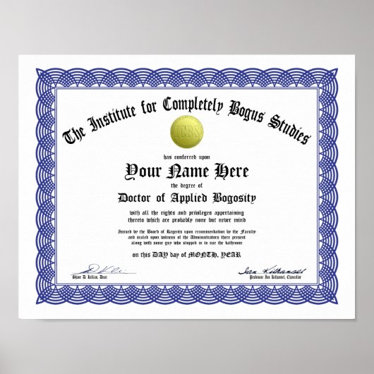 Bogus Doctorate Certificate - Applied Bogosity Poster (Voorkant)