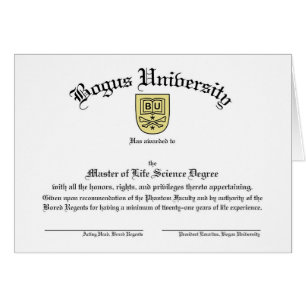 Bogus University Diploma Card