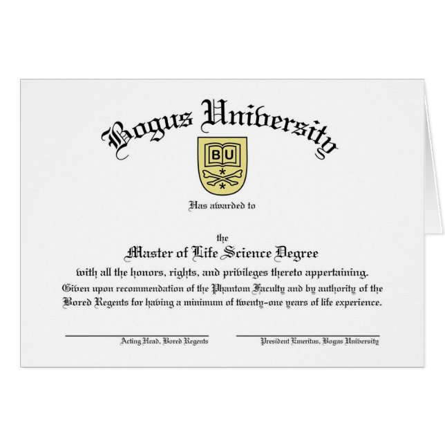 Bogus University Diploma Card (Voorkant Horizontaal)