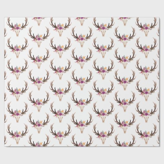 bohaan, bull skull, antler, boho floral cadeaupapier (Vlak)