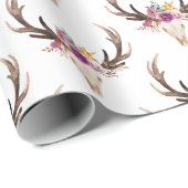 bohaan, bull skull, antler, boho floral cadeaupapier (Rol Hoek)