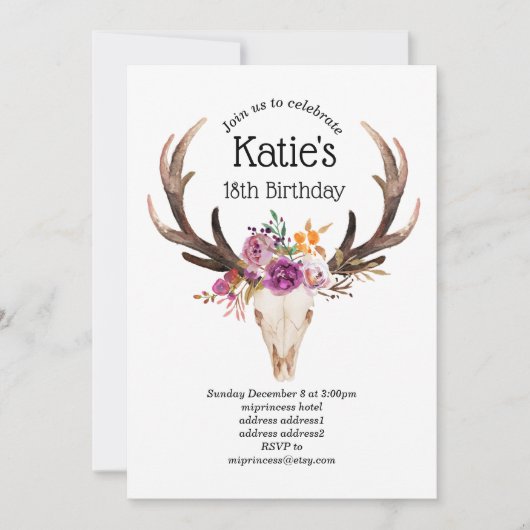 bohaan, bull skull, antler, jarig kaart (Voorkant)