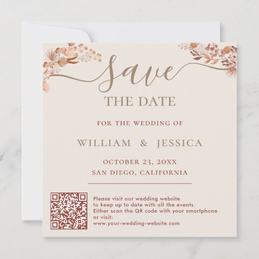 Bohaan met Elegant Script QR-code Save The Date (Voorkant)