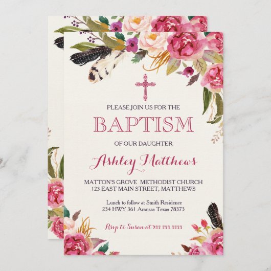 Bohaanveer Floral BAPTISM Uitnodiging (Voorkant / Achterkant)