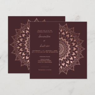 Bohans roos goudfloramandala chic red bruiloft kaart