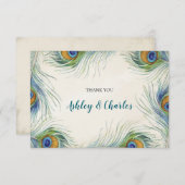 Boheamian Peacock Feather Elegant Blauwgroen bruil Bedankkaart (Voorkant / Achterkant)