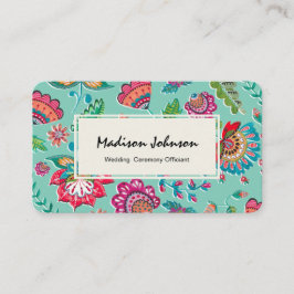 Boheem blauw turquoise bloemmotief Folk Bloemen Visitekaartje