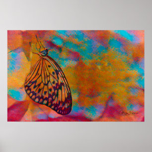 Boheem blauwe oranje hippie vlinder poster