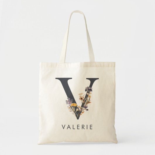 Boheem Bloem Initial V Tote Bag (Voorkant)