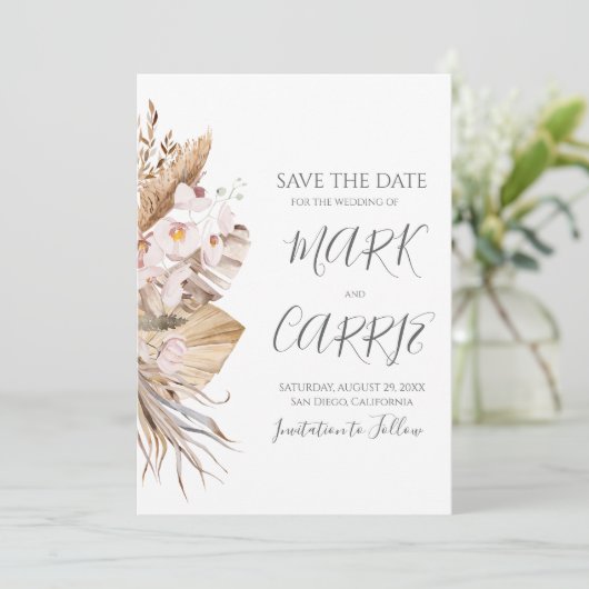 Boheem Bloemmotief Terracotta Bruiloft Save The Date (Staand voorkant)