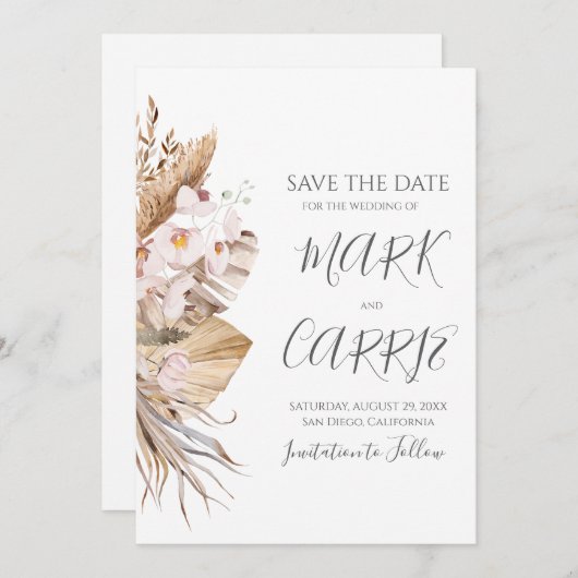 Boheem Bloemmotief Terracotta Bruiloft Save The Date (Voorkant / Achterkant)