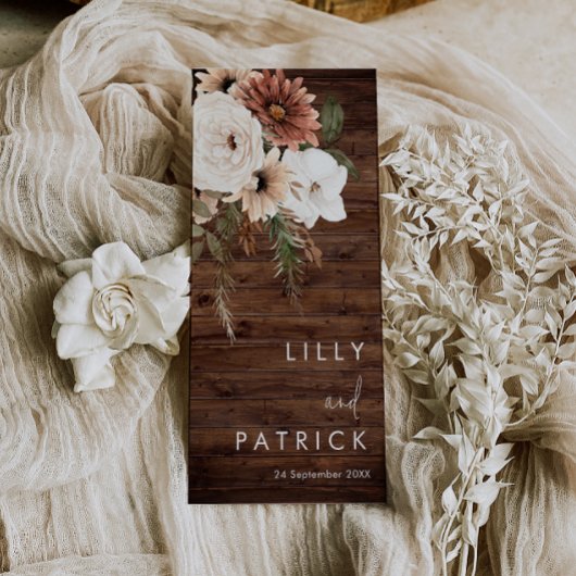 Boheem Bloemrijk Rustiek Houten Huwelijksprogramma
