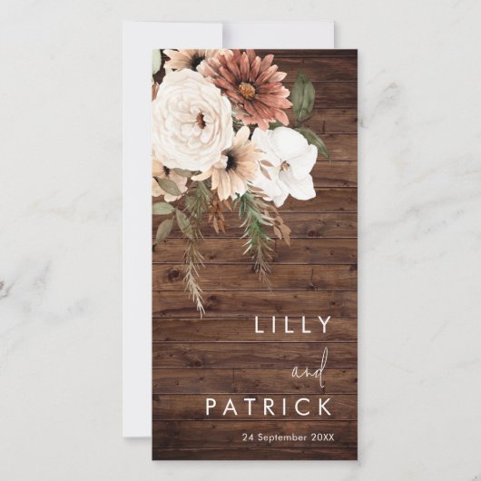 Boheem Bloemrijk Rustiek Houten Huwelijksprogramma (Voorkant)